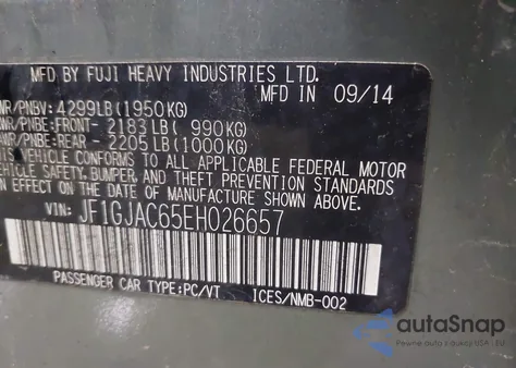 2014 Subaru Impreza 2.0I Premium z USA, uszkodzony, nr VIN JF1GJAC65EH026657